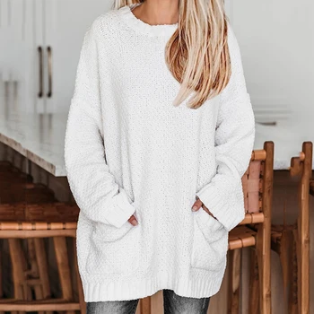 

2020 Women Autumn Winter Knitting Pullovers Tops Solid Color Long Sleeve O Neck Casual Fashion Casual Loose Lady Street Sweater