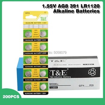 

200pcs AG8 391 533 553 609 LR1120 D381 GP391 SB-AS GS8 SR1120W SR55 TR1120 Alkaline Coin Cell Button Batteries For Watch