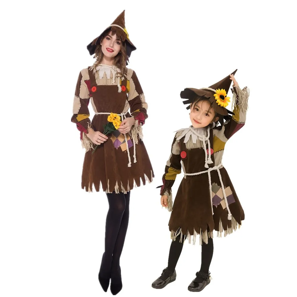 

Halloween The Wizard of OZ Pumpkin Patch Scarecrow Cosplay Costume Clown Circus Party Gown Joker Parent-Child Dress