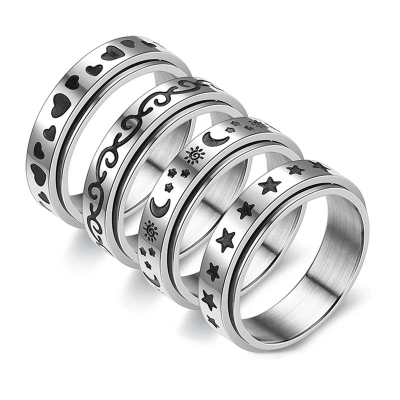 Figet Spinner Rings For Women & Men Stainless Steel Rotate Freely Spinning Anti Stress Accessories Jewelry Gifts