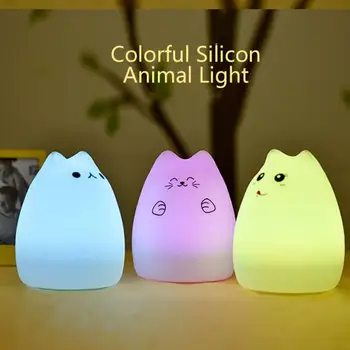 

1pcs Colorful LED Night Light Animal Cat Stype Silicone Soft Breathing Cartoon Baby Nursery Lamp For Children Gift Dropshipping