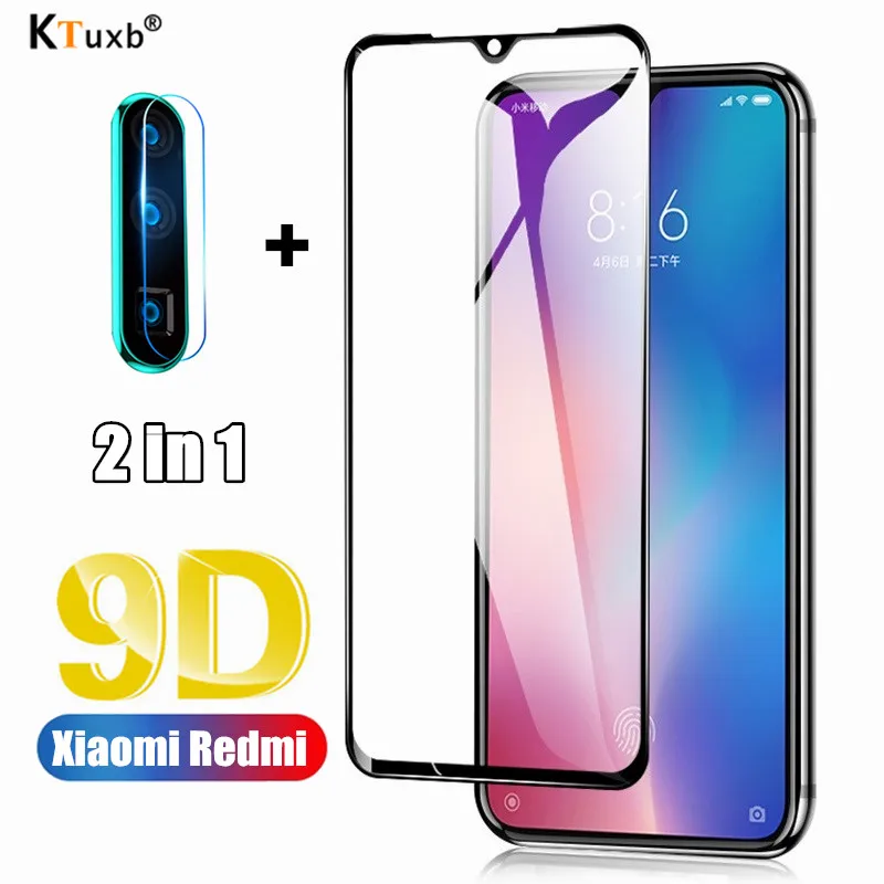 2 в 1 закаленное стекло для Xiaomi A2 A3 CC9 Redmi 7 7A 8 8A полное покрытие Защита экрана Note 6 Pro