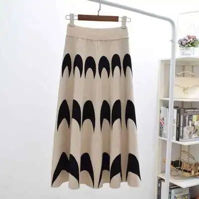 Женская винтажная жаккардовая длинная трикотажная юбка миди осенне-зимняя женская юбка с завышенной талией шикарная трикотажная юбка