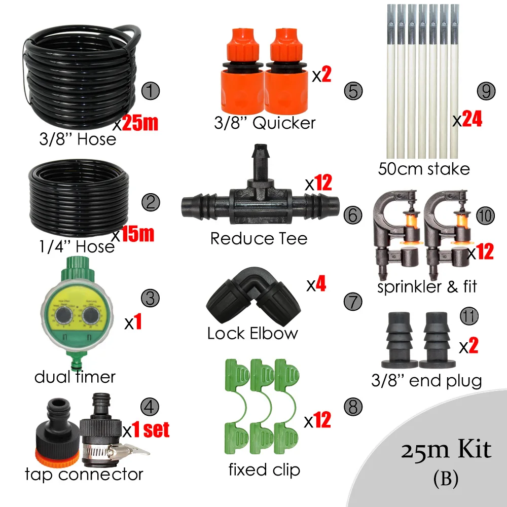 30 м автоматический садовый газон двор разбрызгиватель для полива системы разбрызгиватель на 1 м высокий Кол таймер воды контроллер теплицы набор для орошения - Цвет: 25m 8l11 kit