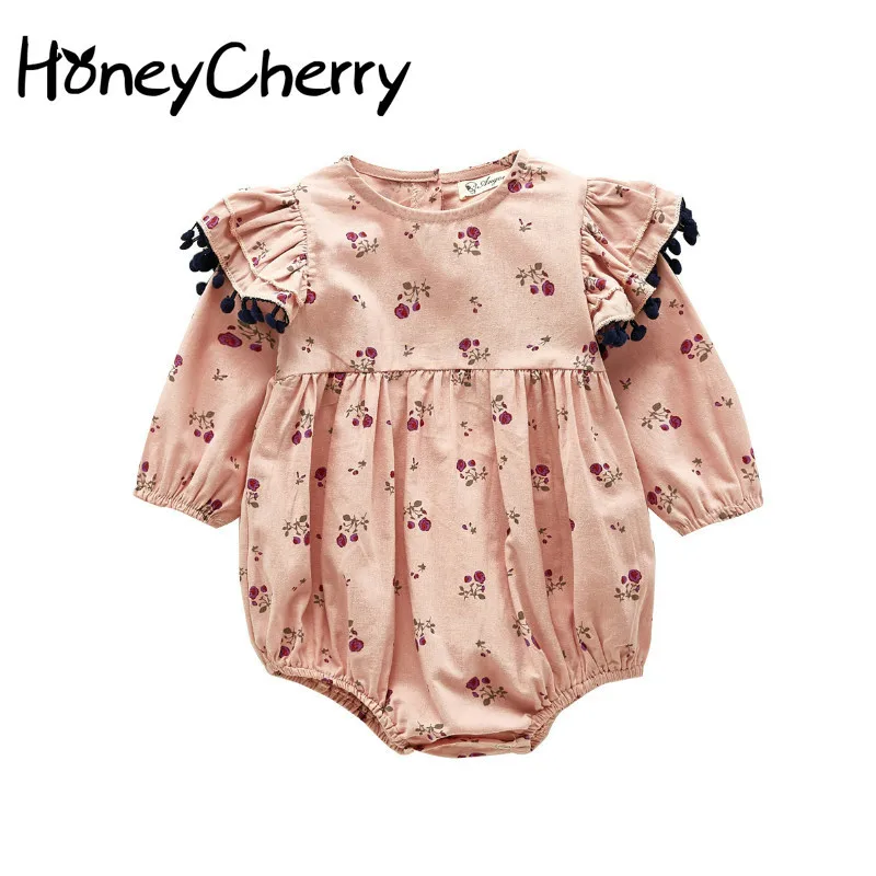 

2020 Autumn Floral Print Baby Girl One-Piece Suit Triangle bodysuit Long Sleeve Crawling Clothes little girls clothing