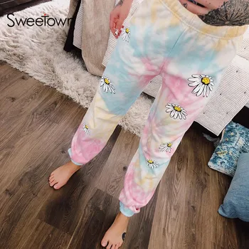 

Sweetown Tie Dye Floral Print Baggy Women Jogger Sweatpants Casual Loose High Waist Trousers Female Hip Hop Streetwear Harajuku