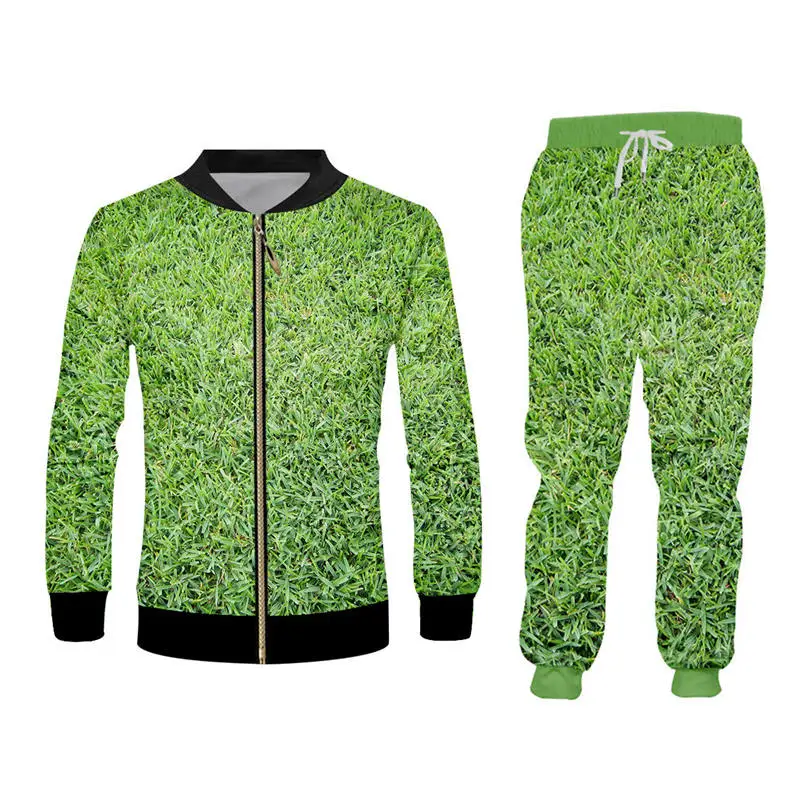 Baseball jacket sets Пользовательские S-6XL хипстер мужские наборы зеленая трава толстовка на молнии брюки набор унисекс хип хоп толстовки пуловер спортивный костюм - Цвет: Baseball jacket sets