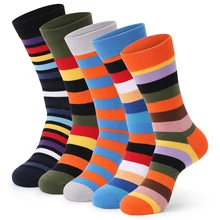 5 Pairs High Quality Fashion Colorful Pure Cotton Men Socks Large Stripe Grid Funny Casual Men Dress Socks Size EU41-48