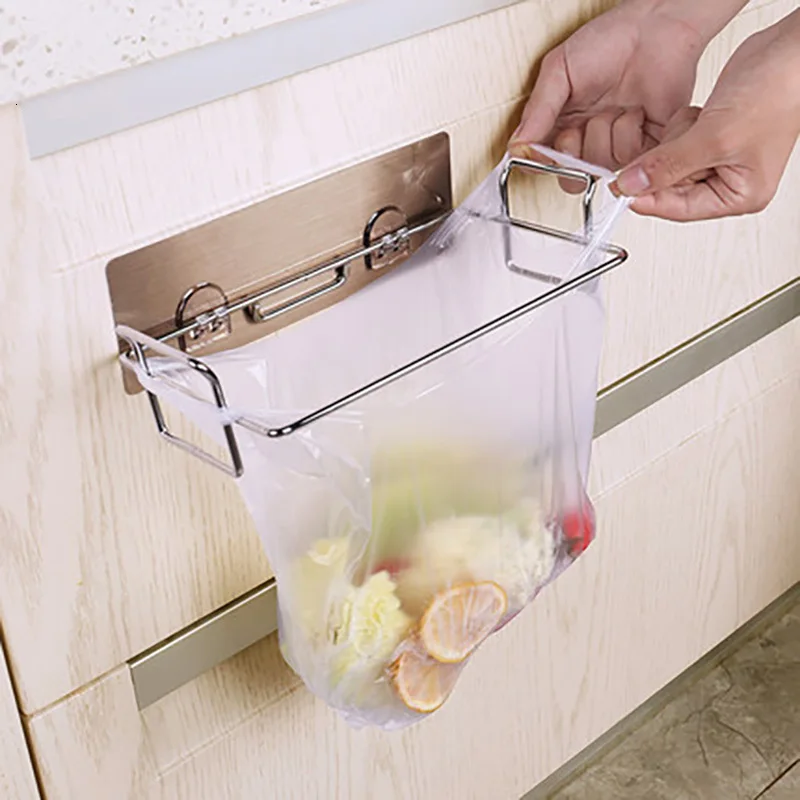 Многофункциональный держатель для сумки полка из нержавеющей стали для двери для кухонных шкафов и шкафов прочный и бесследный держатель мешка для мусора