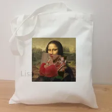 Модная забавная летняя сумка на плечо с принтом Моны Лизы, большая сумка на плечо с рисунком из мультфильма, холщовые женские сумки на плечо, сумка-тоут