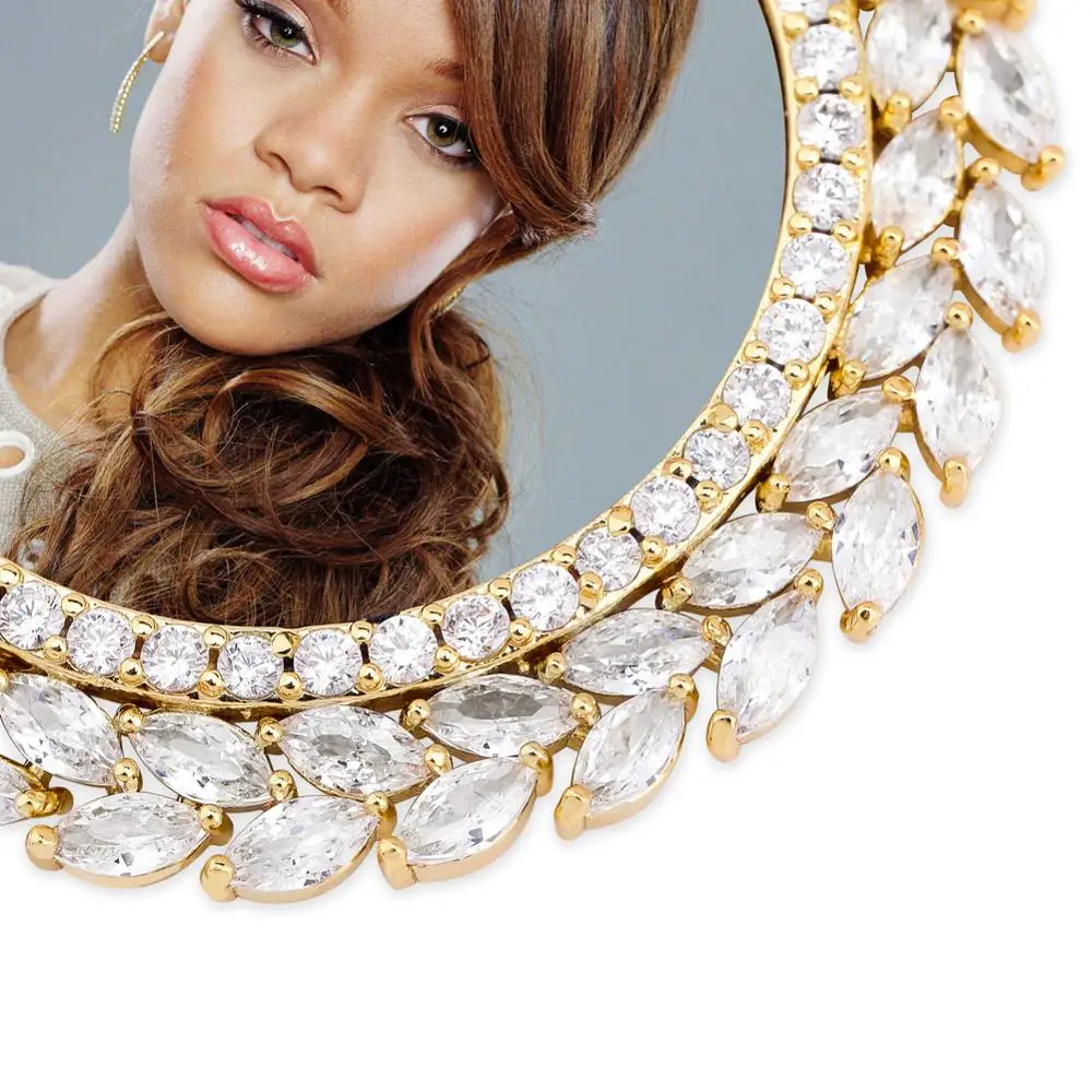 Online GUCY patrón de grano personalizado foto redondez sólido colgante de espalda y collar con cadena de tenis zirconia cúbica joyería de Hip hop para hombre