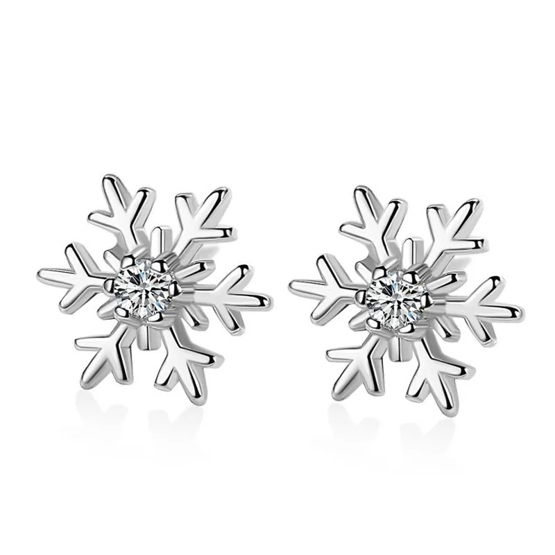

Classic Crystal Snowflake Stud Earrings for Women Silver Color Cute Small Christmas Earrings Fashion Jewelry brinco feminino