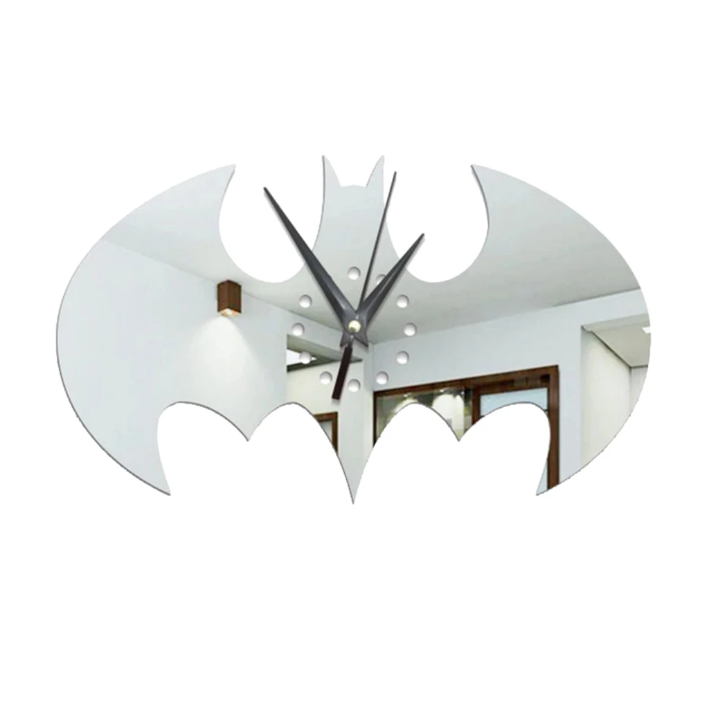 Acrylic Bat Shape Wall Clock Wall Sticker Mute Clock Home Art Decor
