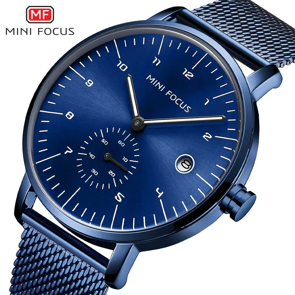 

MINIFOCUS Business Quartz Watches Men Top Brand Luxury Analog Clock Ultra Thin Mesh Strap Fashion Blue Wristwatches Waterproof