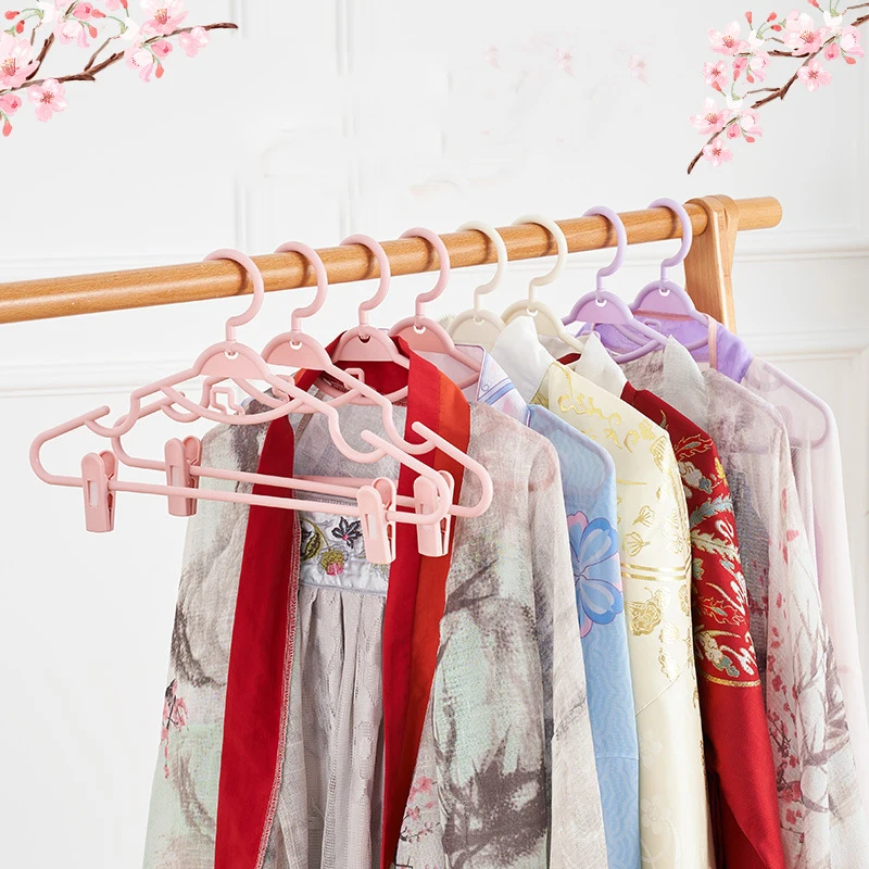 

New 5/10pcs Anti-slip Coat Hanger With Clip Clothes Hangers Pants Closet Organizer Skirt Drying Rack Space Saver, Adult PP Mater