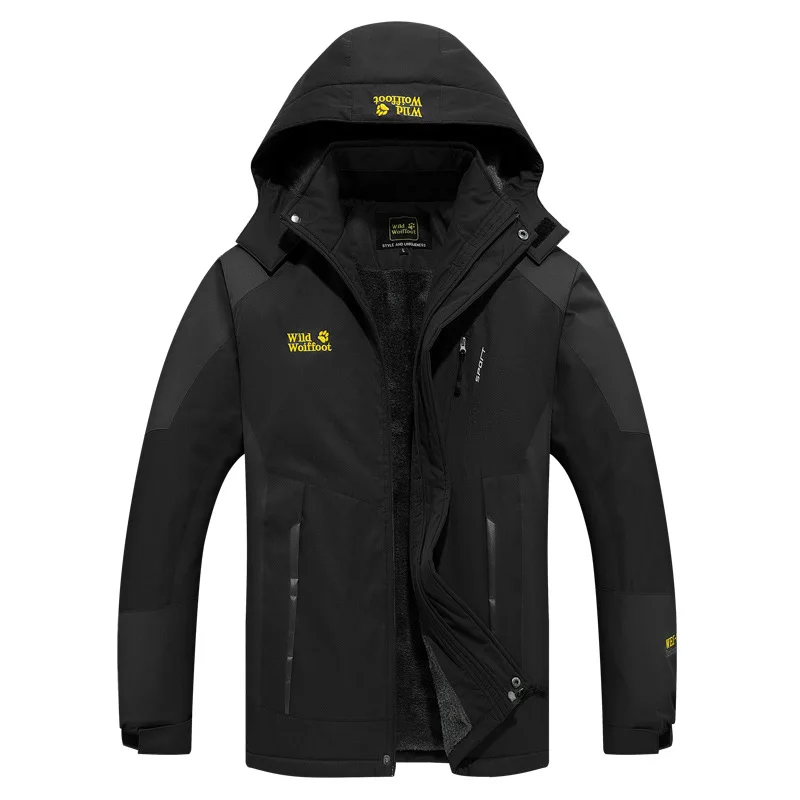 BLACK Winter Parka Overcoat Outdoor CottonJackets Men's Fishing Suit Windproof Cold Plus Velvet Thickening Jacket Fishing Clothes - Color: BLACK