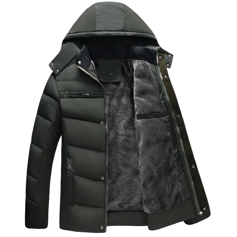 

2019 New Men's Winter Warm Fleece Down Jacket Hooded Coats Casual Men Thick Coat Male Slim Cotton Padded Warm Parkas