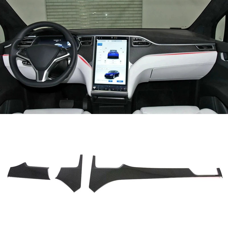 

Fit for Tesla Model X 16-19/S 15-19 Car Styling ABS Carbon Center Console Dashboard Stripe Cover Trim 3pcs Auto Accessories