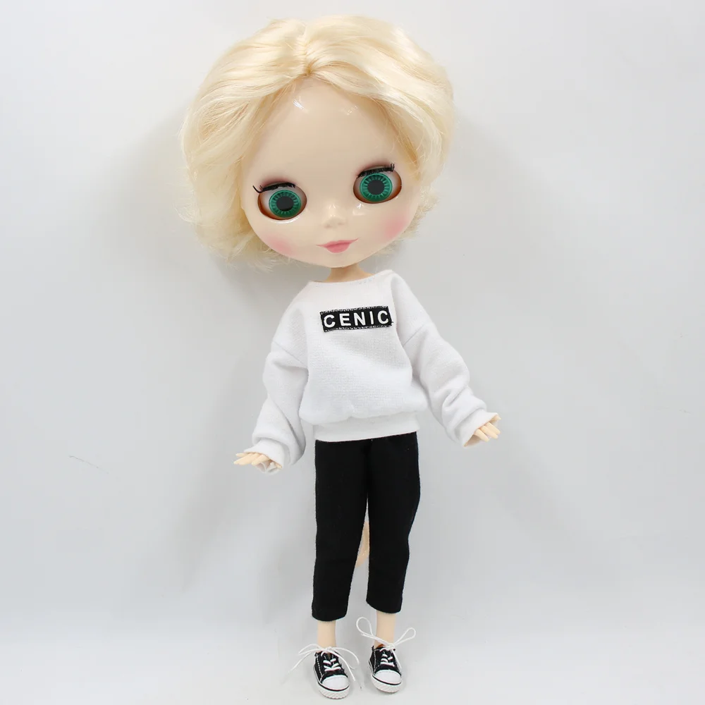 Наряды для Blyth doll белая рубашка с черными штанами для суставов или резиновое тело модная одежда ледяной, pullip, licca