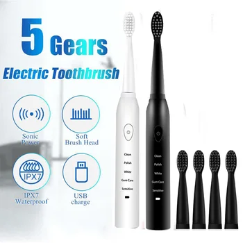 

Ultrasonic Sonic Electric Toothbrush USB Rechargeable Tooth Brush Adult Electronic Washable Whitening Teeth Brush Powerful