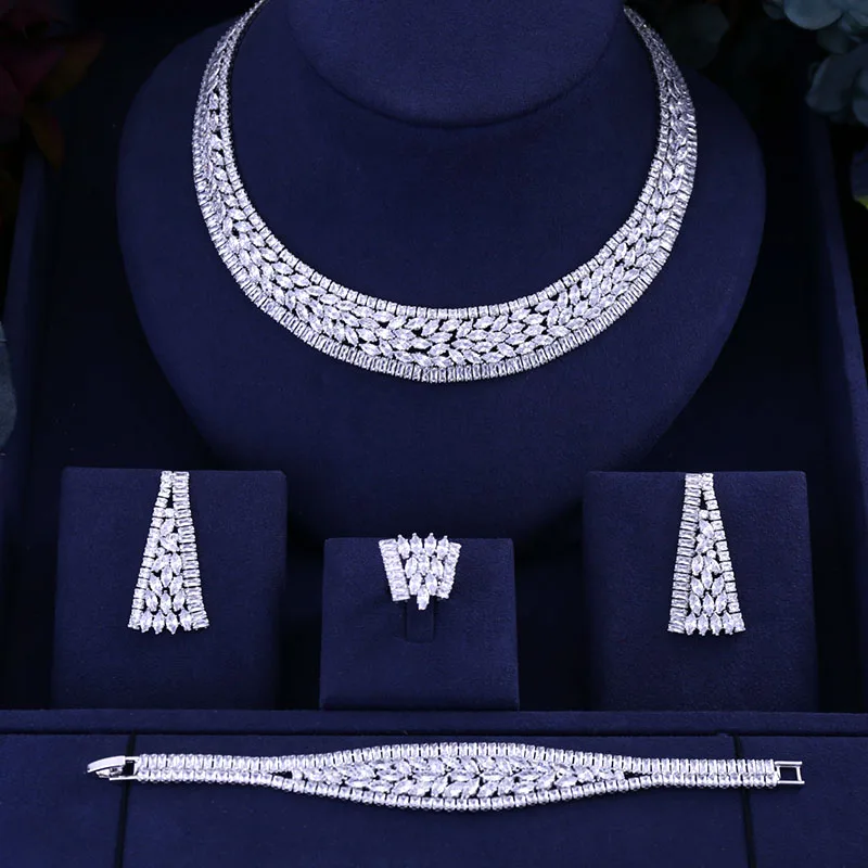 

Luxury Fashion luxury 4pcs CZ Bridal Jewelry Sets Dubai Full Jewelry Set For Women Wedding Party Accessories double color
