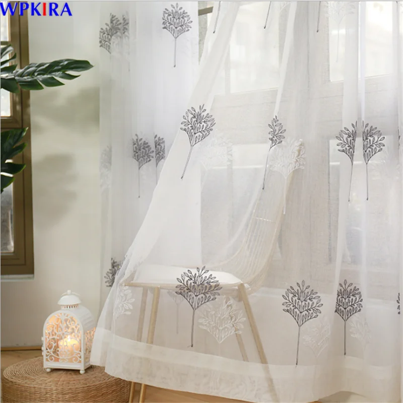 

1PC Embroidery Tree Tulle Curtain For Living Room Bedroom Voile Panel Sheer Curtain Window Balcony Home Decora New X-AD339#30