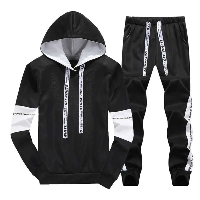 

Spring And Autumn New Style Men Hooded Striped Letters Pullover Hoody Large Size Leisure Sports Suit Men's