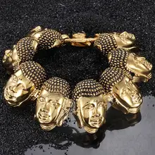 Экзотический стиль Сильные мужские ювелирные изделия 316L нержавеющая сталь Золото Серебро Браслет голова Будды 22 см* 34 мм огромный тяжелый 138 г высокое качество