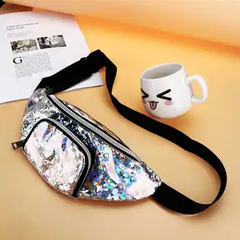 

Double Pocket Women Sequin Glitter Waist Bags Laser Chest Bag Fanny Pack Female Shoulder Belt Bling Bag Phone Pouch Girls Bags
