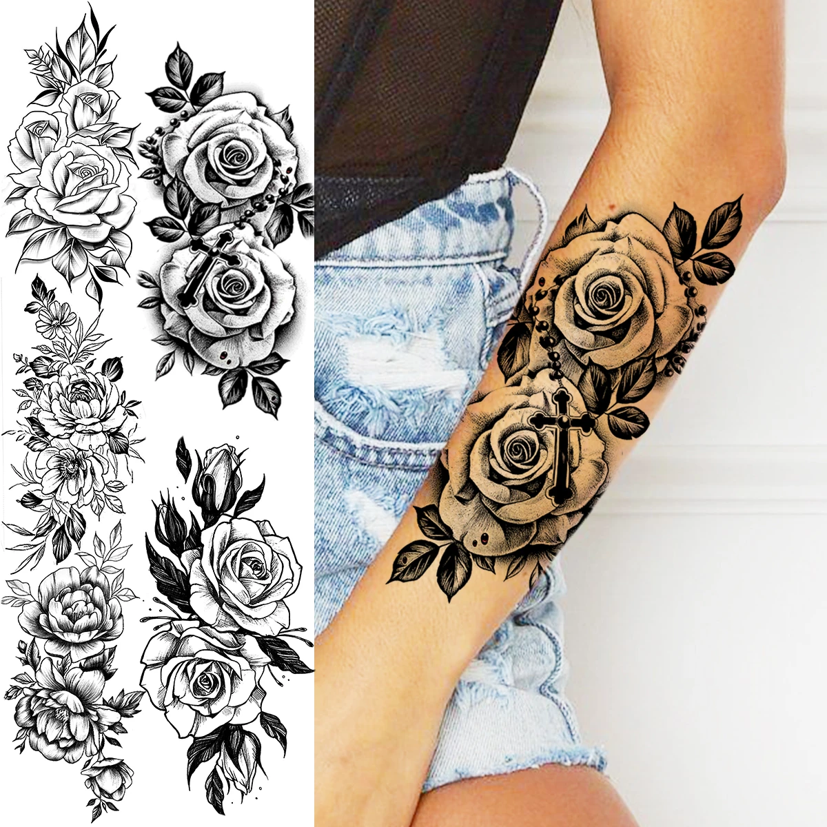 Tatouage Croix Avec Rose Femme