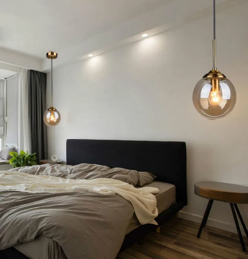 Nordic Glass Ball Pendant Lights Vintage Led Hang Lamp Loft Decor Lamps Modern Living Room Dining Kitchen Bar Lighting Fixtures