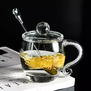 Чайная чашка, стеклянная, высокая температура, пена, Цветочный, чайная чашка, бытовая, с крышкой, для мужчин и женщин, офисная, кофейная чашка, прозрачный кофе - Цвет: 290ML suit