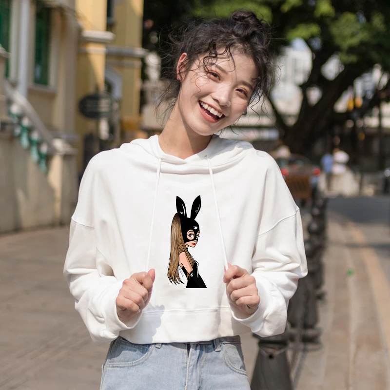 Kpop Модная белая толстовка Ариана Гранде kawaii с кошачьими ушками и капюшоном