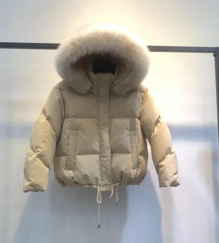 New Style down Jacket Women's Hooded Coat Short down Jacket Fox Fur Collar Thick Warm Winter