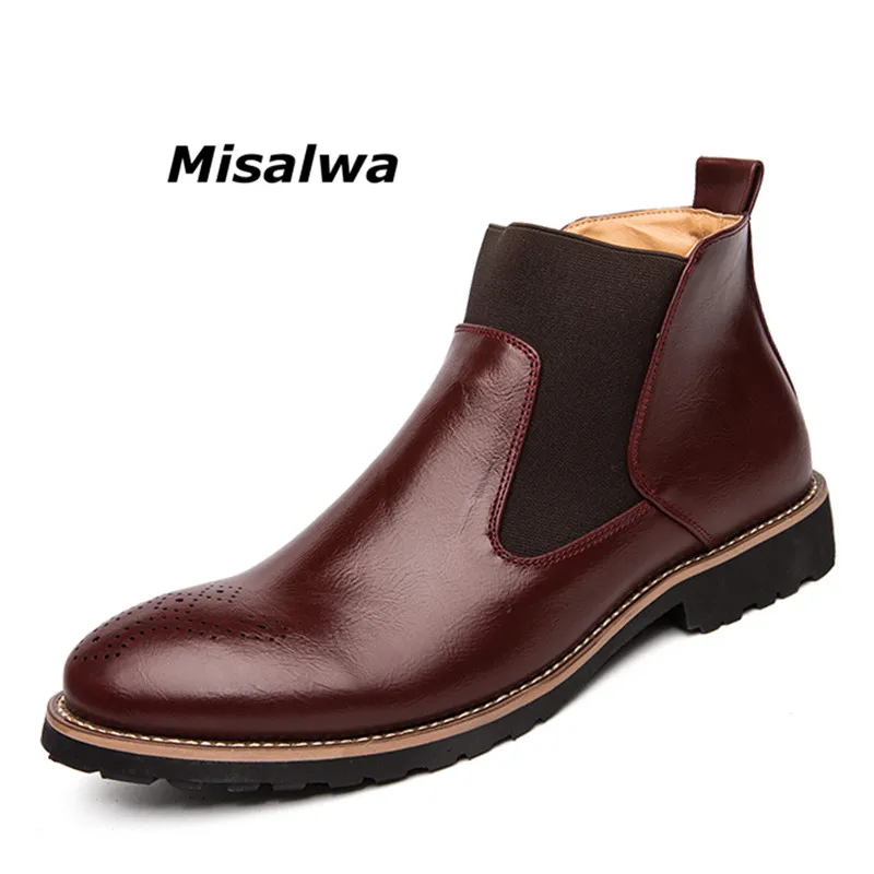 

Misalwa Spring And Autumn Boots Men Ankle Chelsea Boots Trending Comfortable Leather Brouge Dress Shoes Motorcycle Boots 38-46
