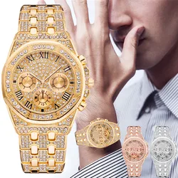 Reloj de pulsera de cuarzo para hombre y mujer, cronógrafo dorado de lujo, de acero inoxidable, automático, regalo, nuevo