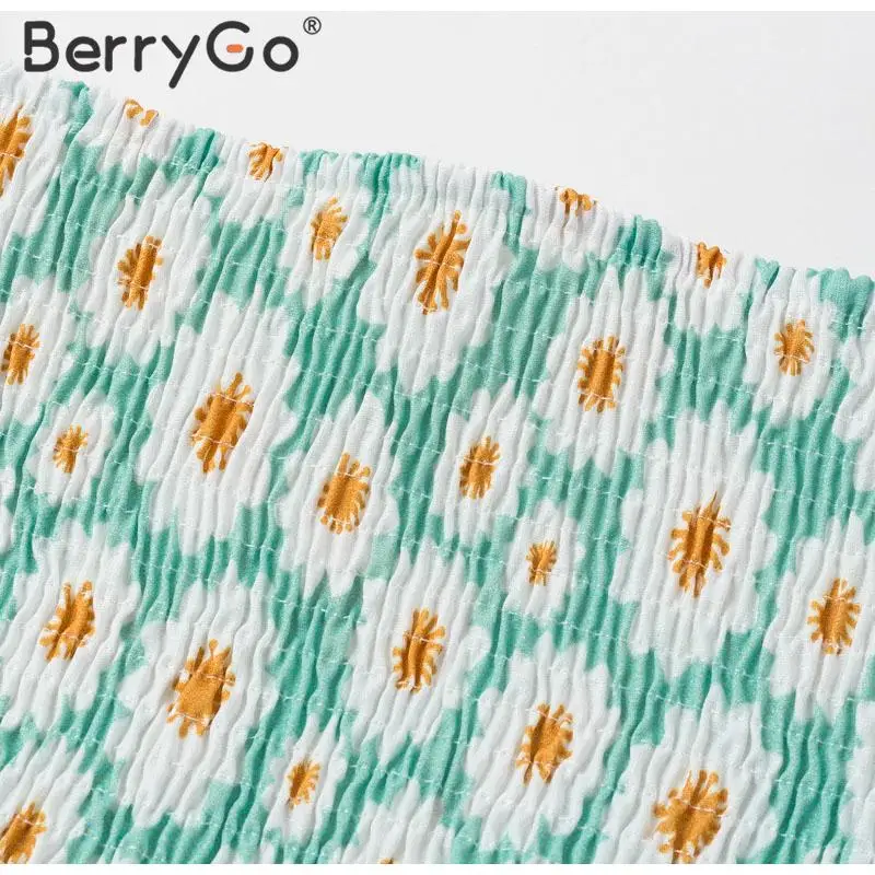 BerryGo цветочный принт smocking укороченный топ для отдыха на пляже в богемном стиле женская блузка рубашка Милая квадратная элегантная Летняя Блузка Топы женские