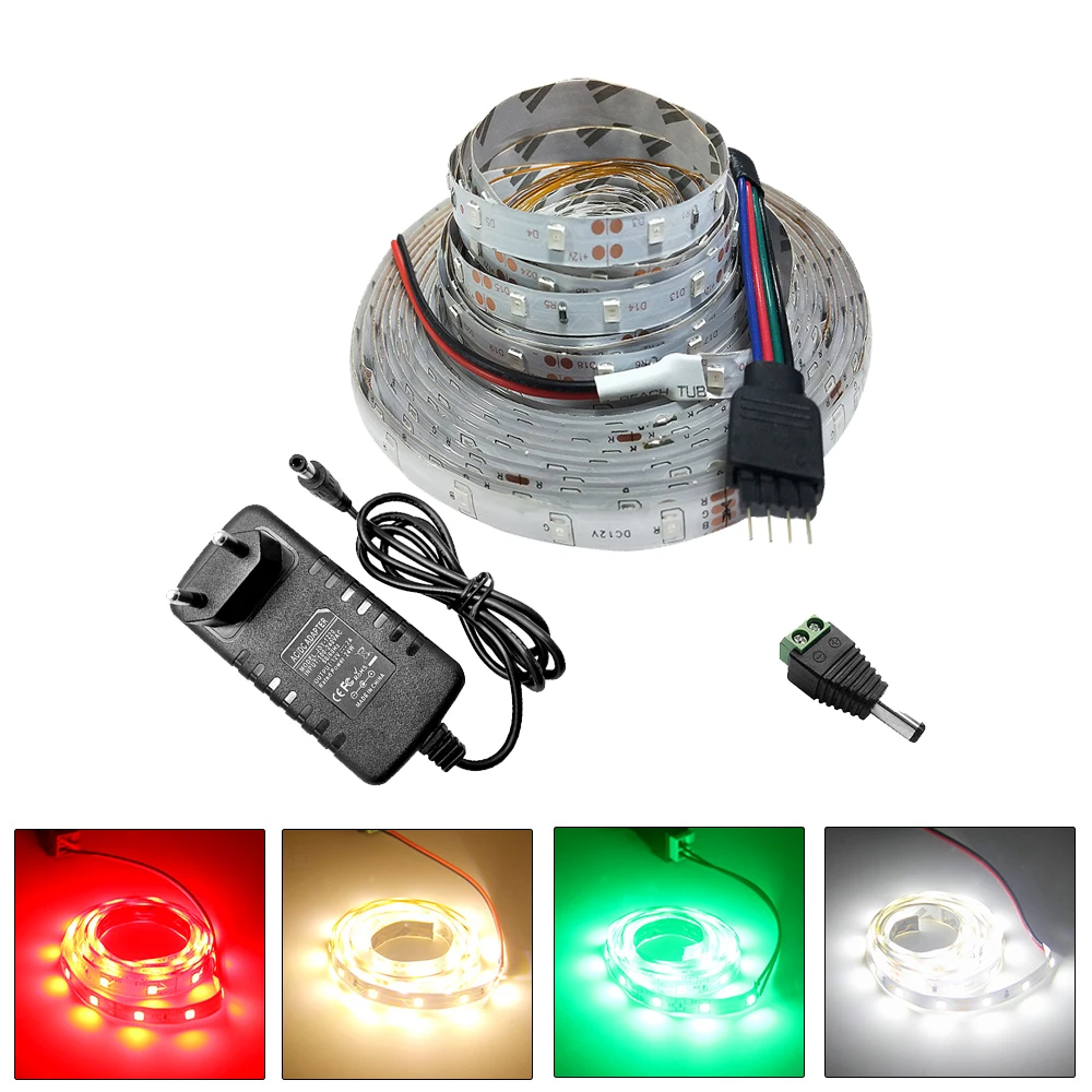 LED light Strip 2835 SMD DC12V Flexible Tape Ribbon 1M 2M 3M 4M 5M TV Desktop Screen Backlight Led With Power Adpater | Лампы и