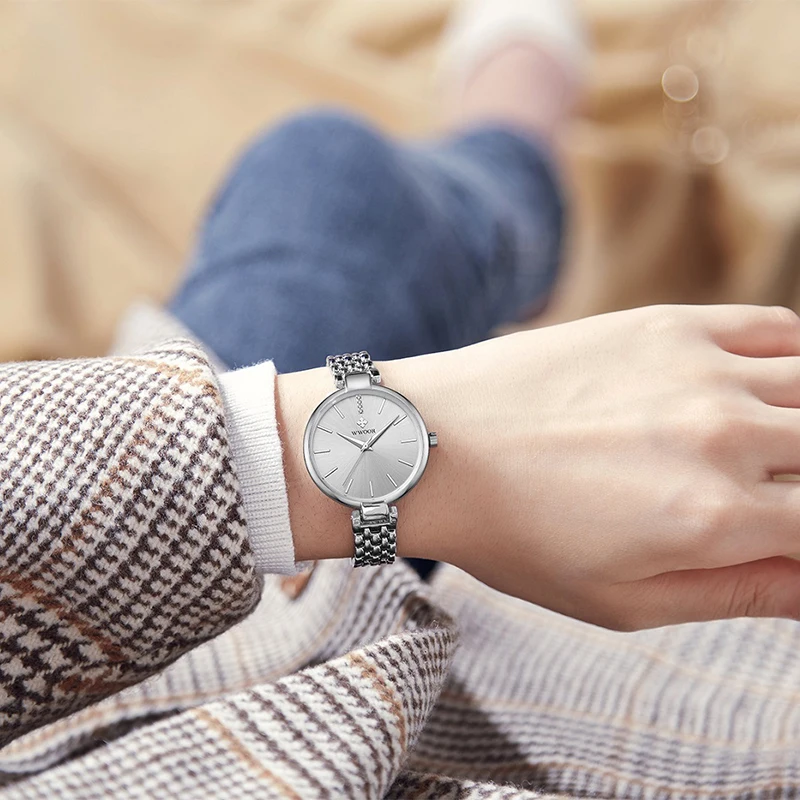 WWOOR Super Slim Silver Mesh Stainless Steel Japanese quartz ladies watch Silver Women Bracelet Watches Dress fashion Lady Watch