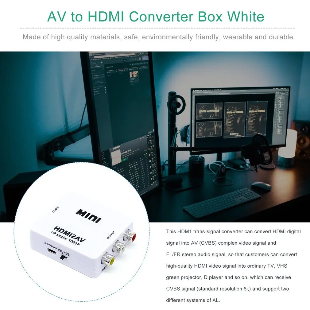 HDMI К AV скейлер адаптер HD видео конвертер коробка HDMI к RCA AV/CVSB L/R видео 1080P HDMI2AV Поддержка NTSC PAL