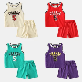 

Baby Boys Sports Style Basketball Clothes 2-8years Suit Summer Children's Fashion Causal Sleeveless Baby Vest + Shorts 2pcs Sets