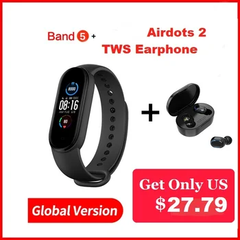 

Branched Mi Band 5 Bracelet Buy Wristband Get Wireless Earphone For Free Bluetooth 4.2 Fitness Heart Rate Tracker 0.96inch IP67