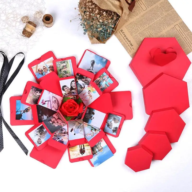 

Handmade Surprise Hexagonal Explosion Box Hexagonal DIY Photo Albums Scrapbook Anniversary Birthday Gifts Photo Customization