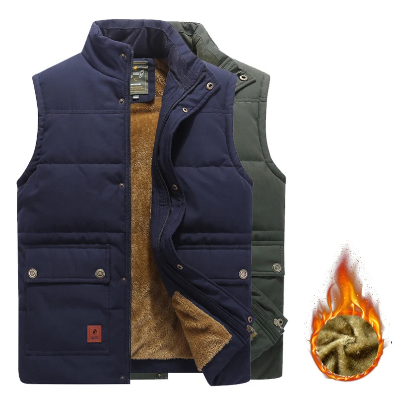 

L-5XL Hiking Vest Men Winter Coat Trekking Outdoor Fishing Jacket Warm Jacket Jeep Vest Coat Fleece Army Green Waistcoat