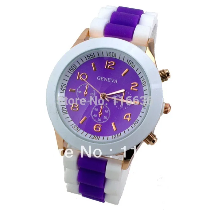 

Casual Dress Top Women Geneva Watch Gifts for Women Duo Color White Silicone Fashion Analog Quartz Wristwatches