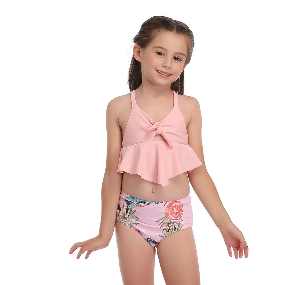 2020 New Girls Swimwear Two Piece Swimsuits Bikini Set High Waist Bench Bathing Suit Summer Swimming Cute Print LX20007 | Спорт и