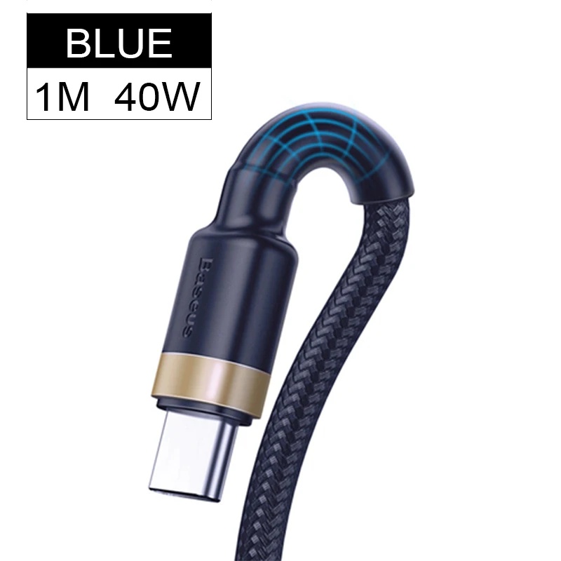 Baseus 40 Вт usb type-C кабель флэш-зарядка провод 5A Быстрая зарядка для huawei P30 mate 20 Pro Xiaomi кабель для передачи данных USB зарядное устройство Шнур - Название цвета: Blue 1M