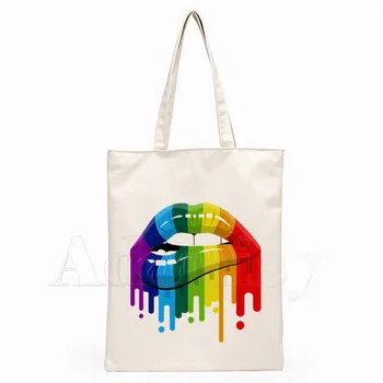 

Pride Lgbt Gay Love Lesbian Rainbow Design Shopping Bag Print Original Design White Unisex Fashion Travel Canvas Bags