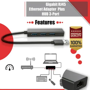 

Latest 3 Ports USB Hub USB 3.0 To RJ45 Gigabit Ethernet LAN Wired Network Adapter 10/100/1000 Mbps For Windows Mac