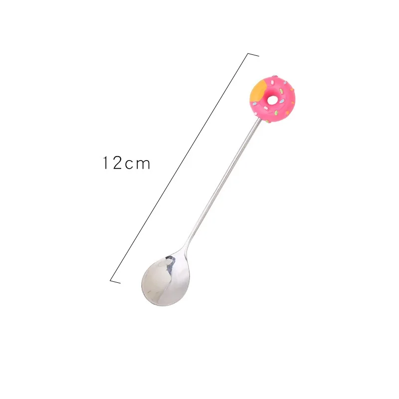 2PCS Japanese Cartoon Stirring Doughnut Stainless Steel Spoon Creative Fruit Fork Dessert Coffee Ice Cream Tableware Supplies